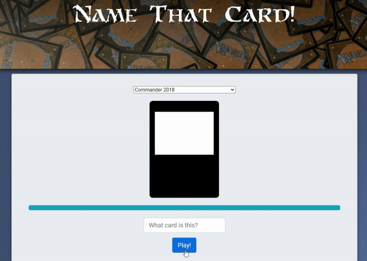 Name That Card game demo showing gameplay