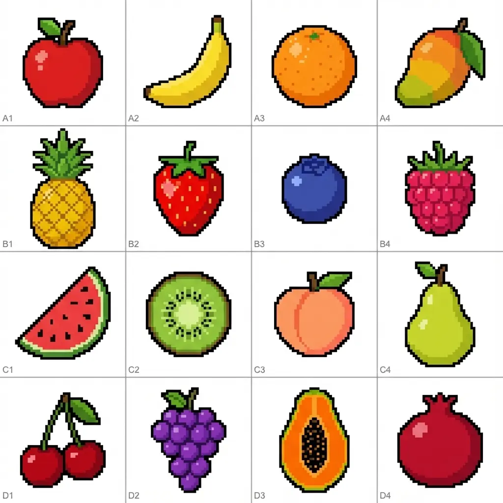 Fruit spritesheet generation on a 4x4 grid - after