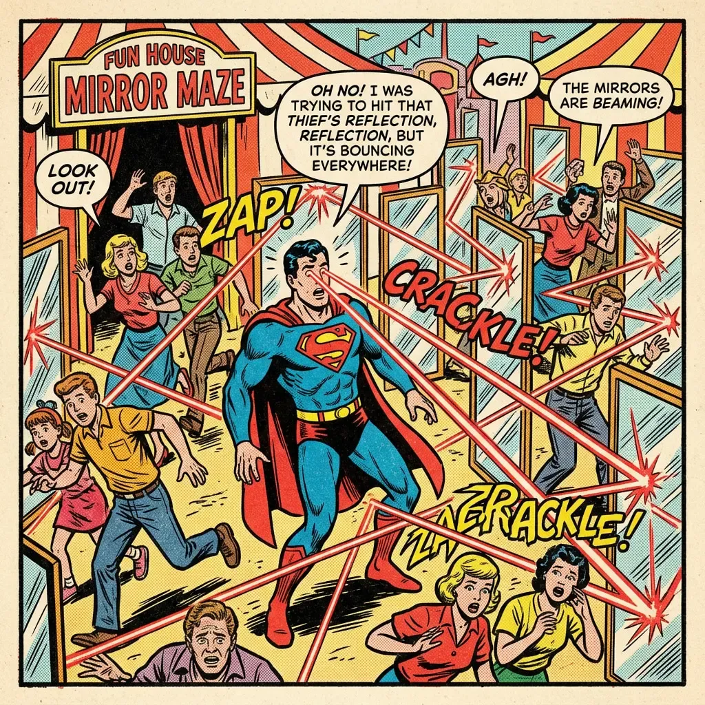 GeminiVertex31Flash_gemini_31_flash_image_preview_20260226_164059_Superman_accidentally_using_his_laser_eyes_in_a_fun_house_mirror_or_mirror_maze_of_mirrors_in_a_carn