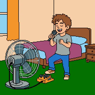 Singing into a fan
