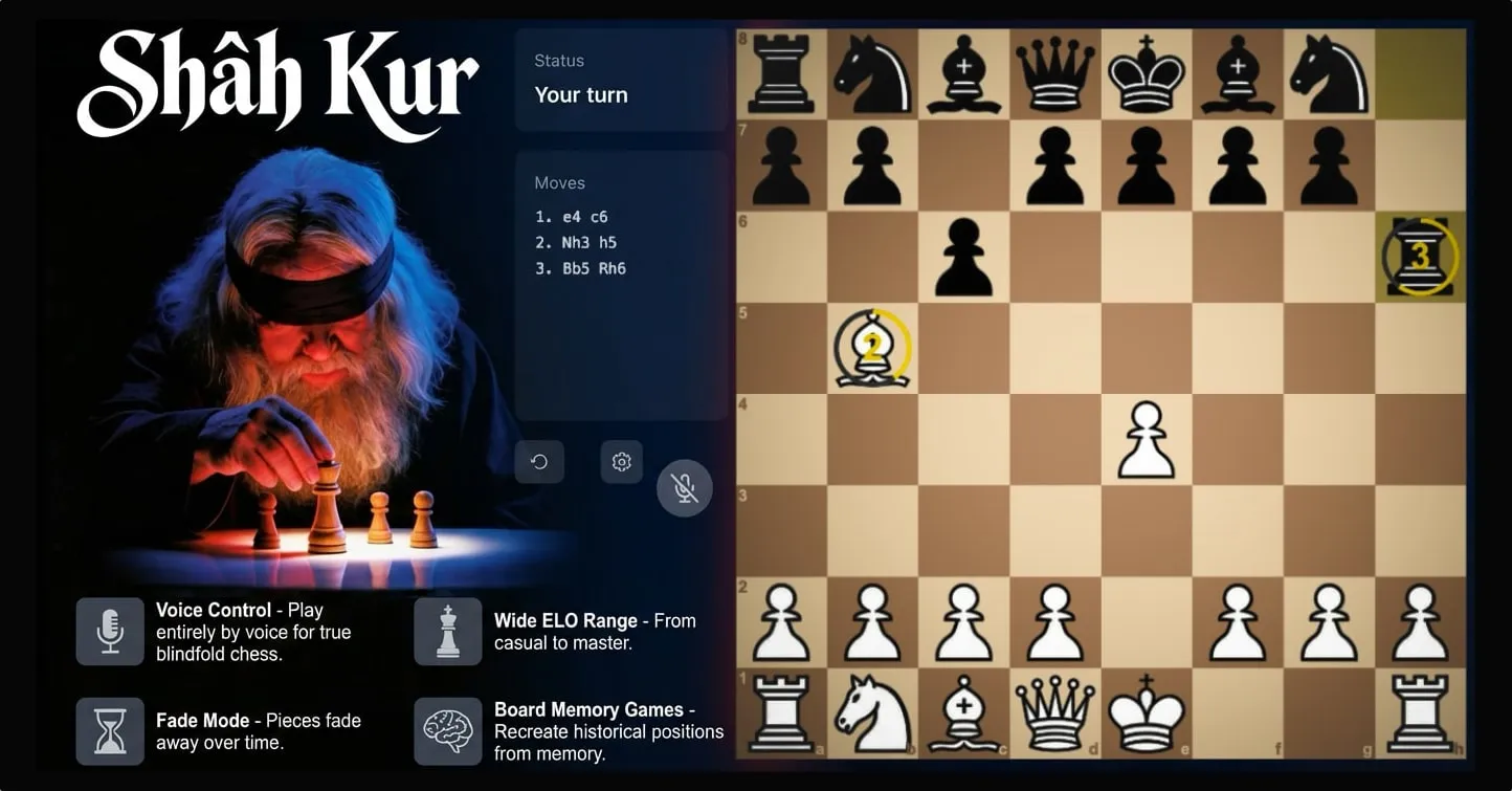 Screenshot of Shâh Kur - A Blindfold Chess Trainer