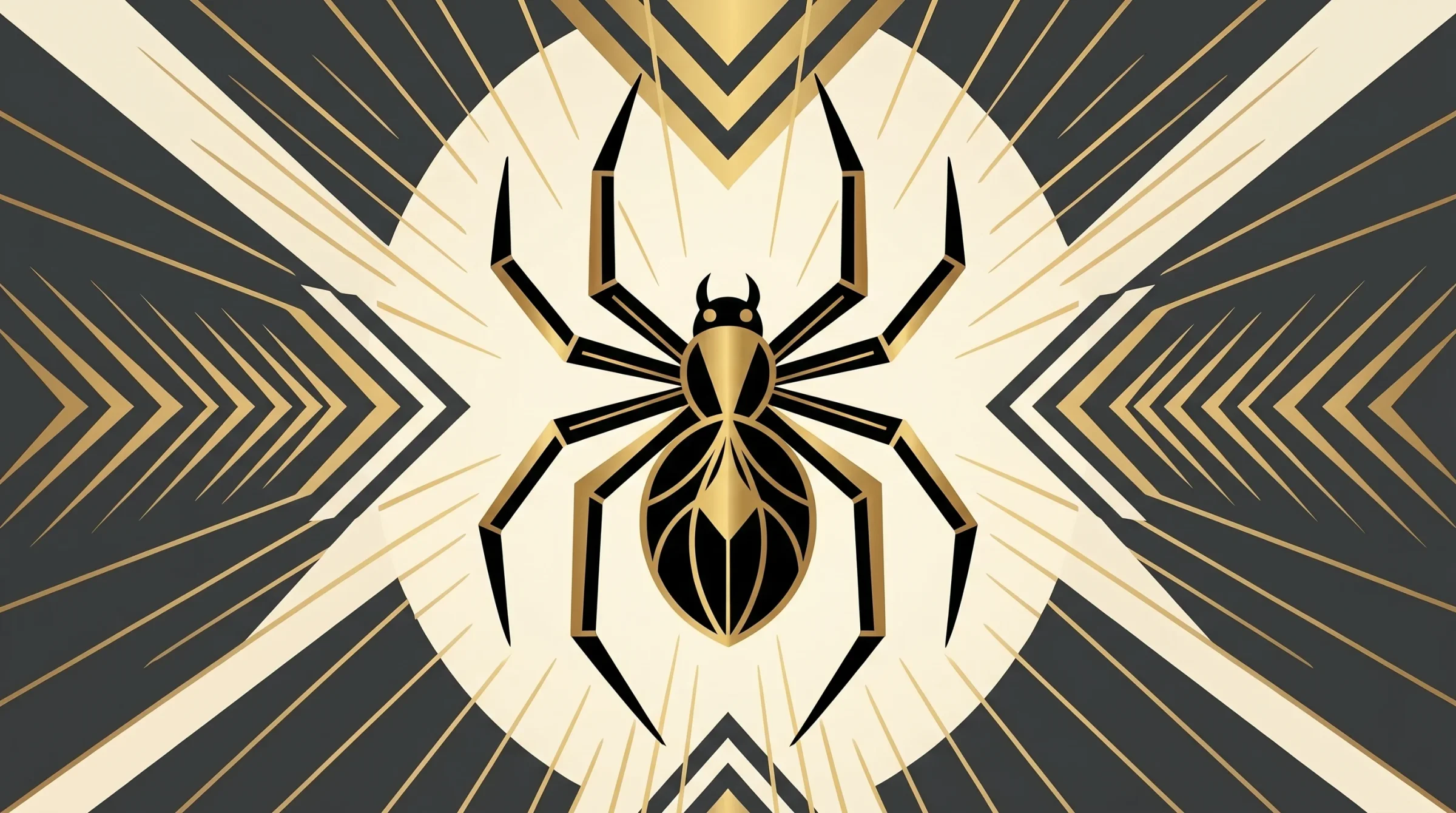 A spider silhouette, top-down view, minimalistic art deco style